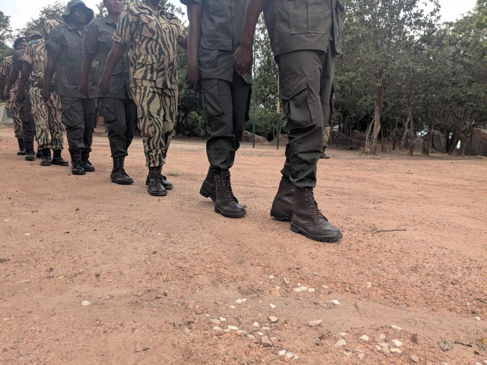 Rangers patrolling long distances through Zambian bush terrain